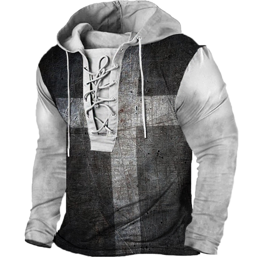 

Men's Vintage Cross Hooded Long Sleeve T-Shirt