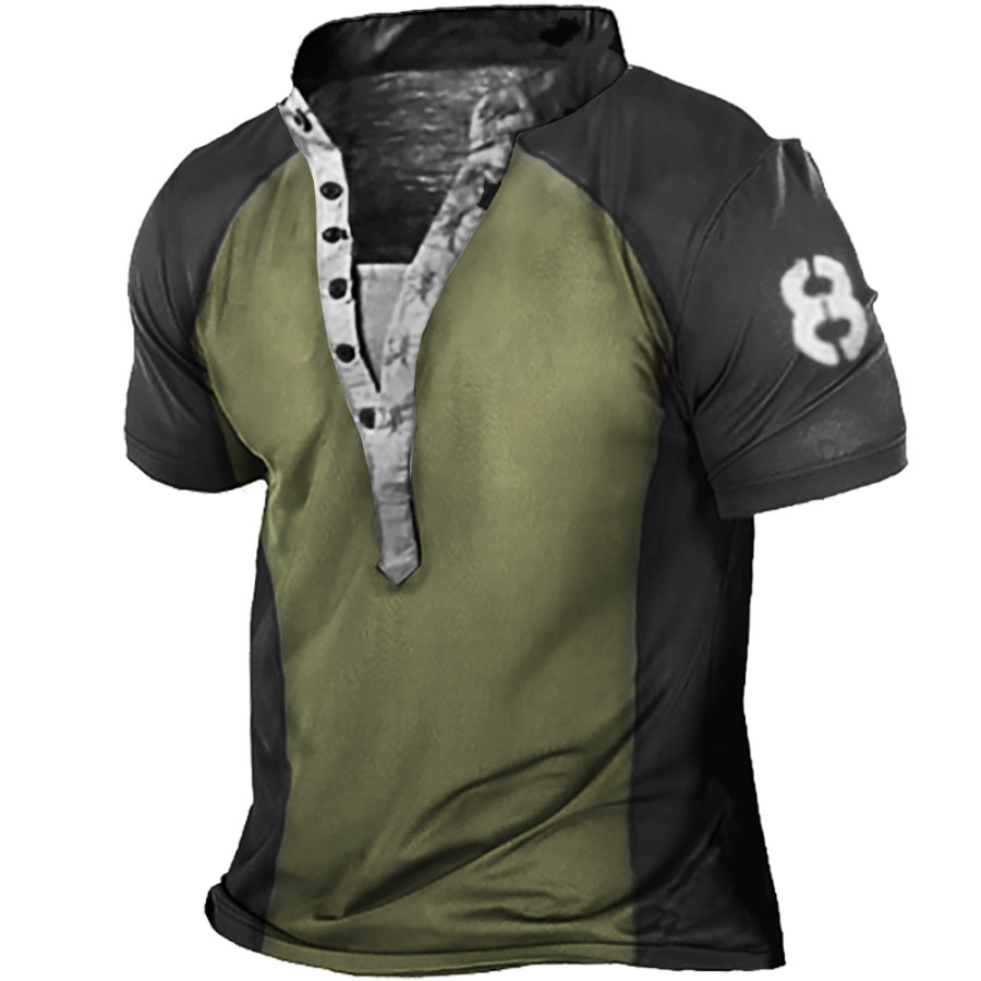 

Men's Outdoor Tactical Retro Contrast Henley Collar T-Shirt