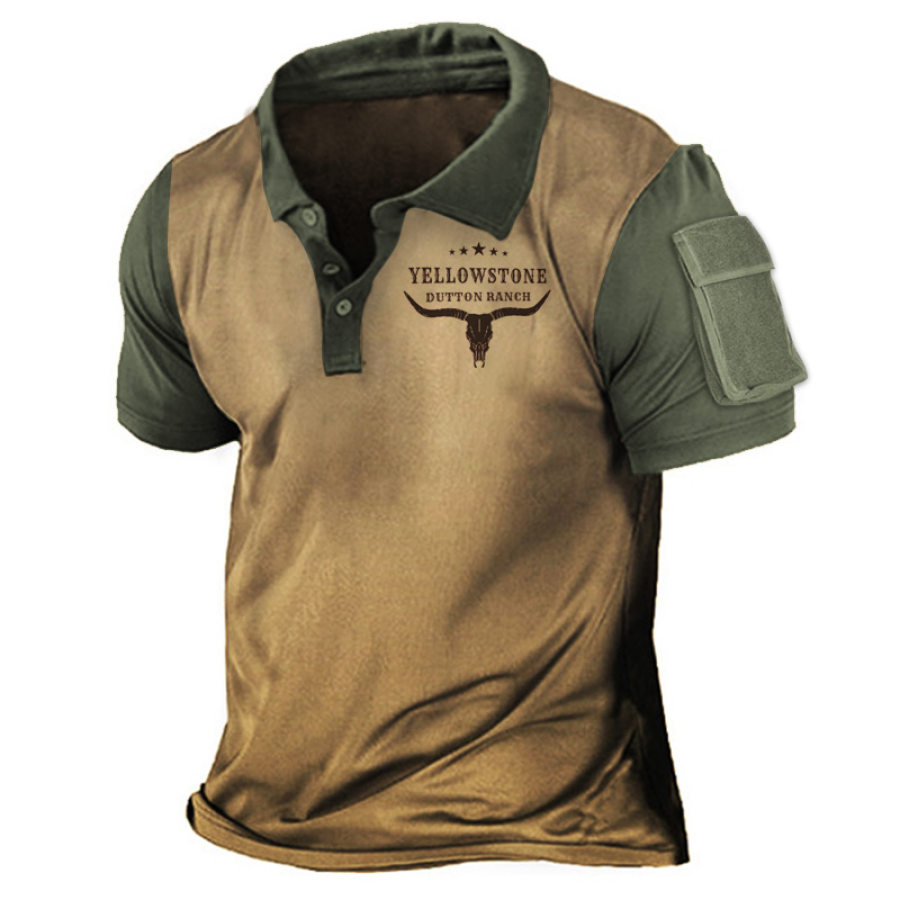 

Men's Vintage Yellowstone Pocket Polo Neck T-Shirt