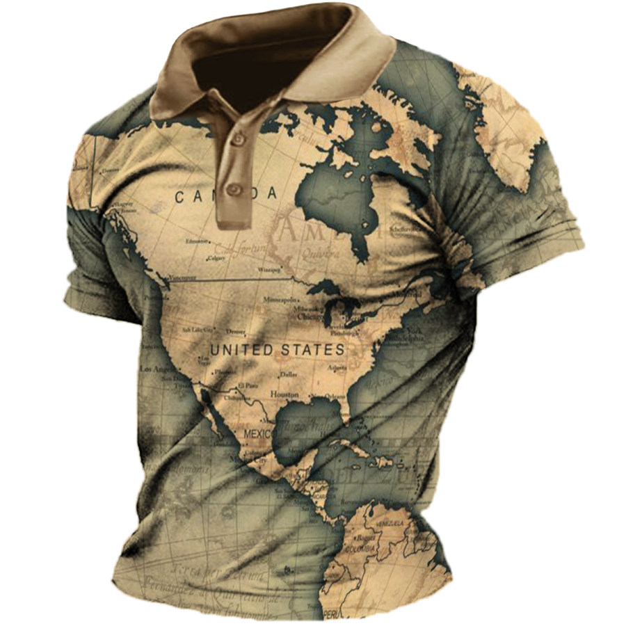 

Men's Vintage Nautical Map Polo Short Sleeve T-Shirt