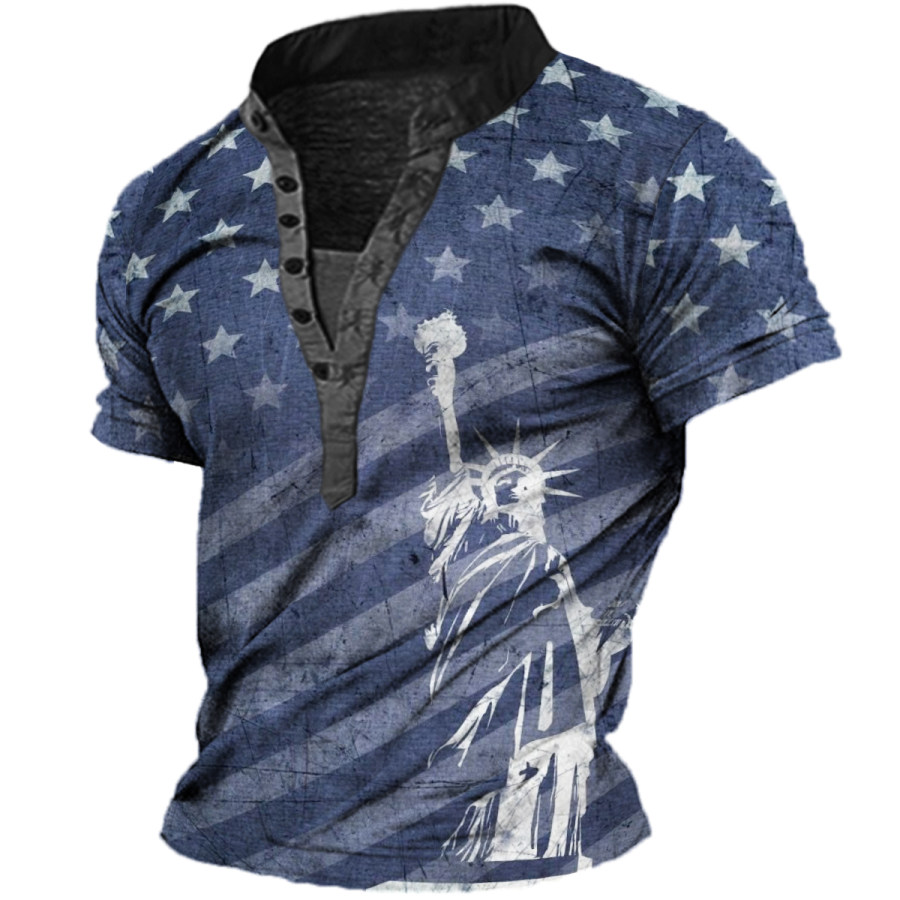 

Men's Vintage American Flag Henley Short Sleeve T-Shirt