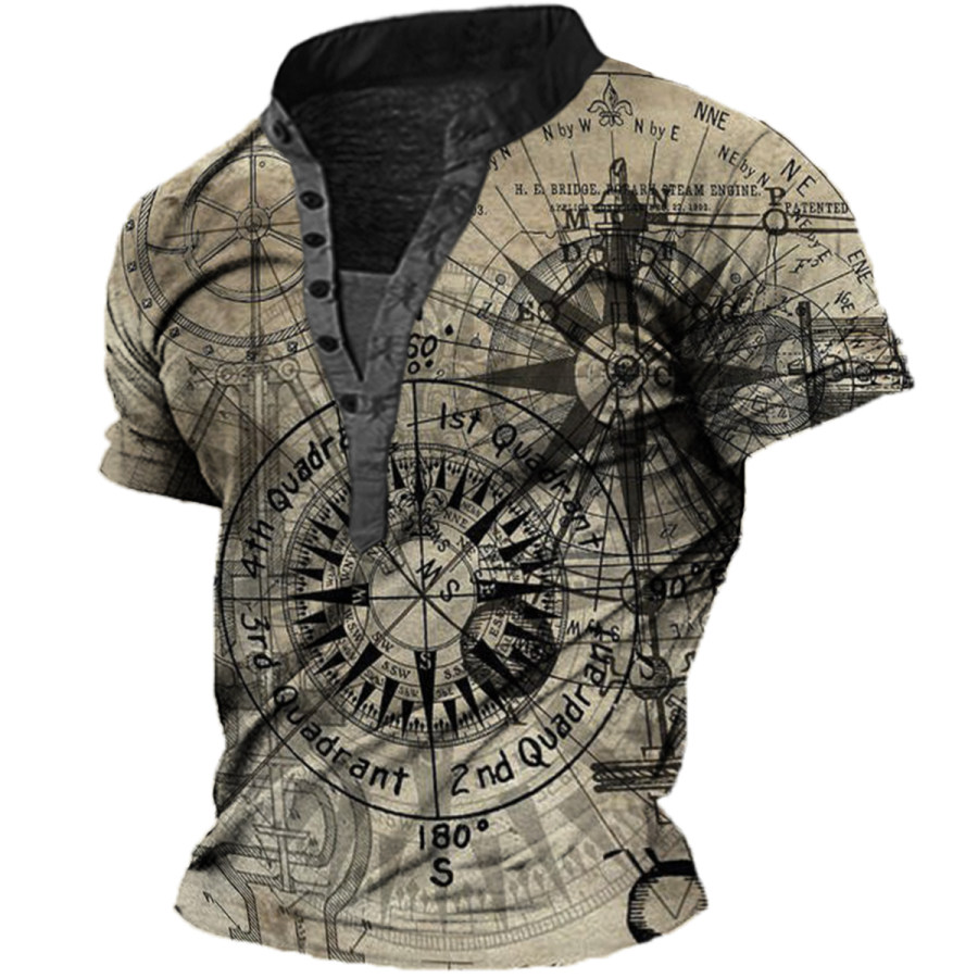 

Men's Vintage Nautical Pointer Henley Short Sleeve T-Shirt