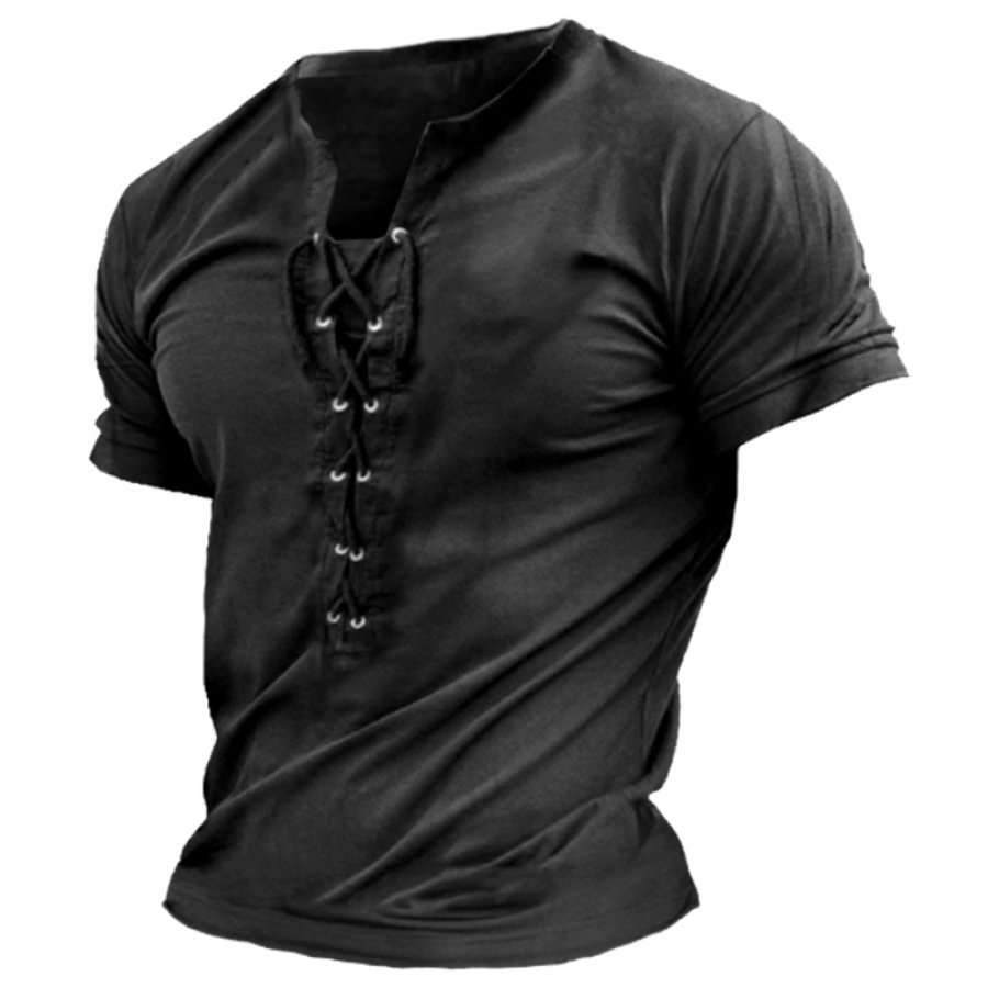 

Men's Vintage Lace Up Casual T-Shirt