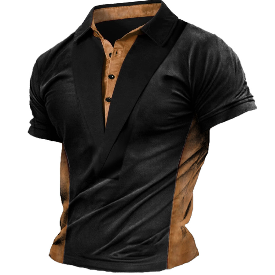 

Men's Vintage Lapel Short Sleeve T-shirt