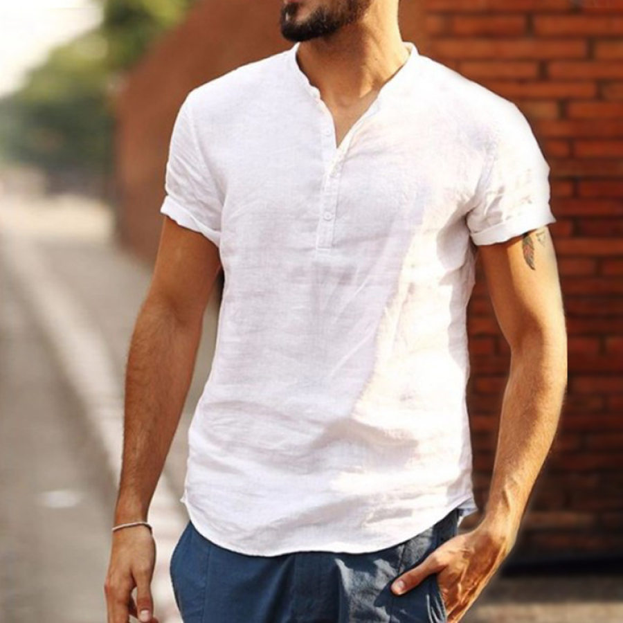 

Camicia A Maniche Corte In Lino Casual Da Uomo