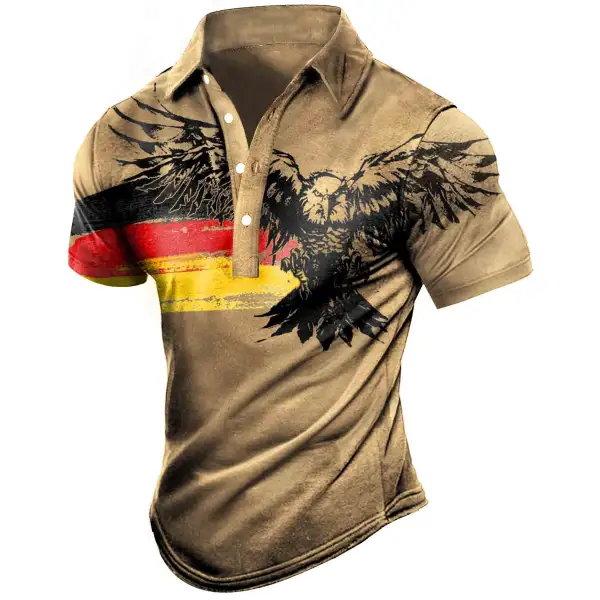 Men's German Flag Eagle Patriotic Print Polo T-Shirt - Chrisitina.com 