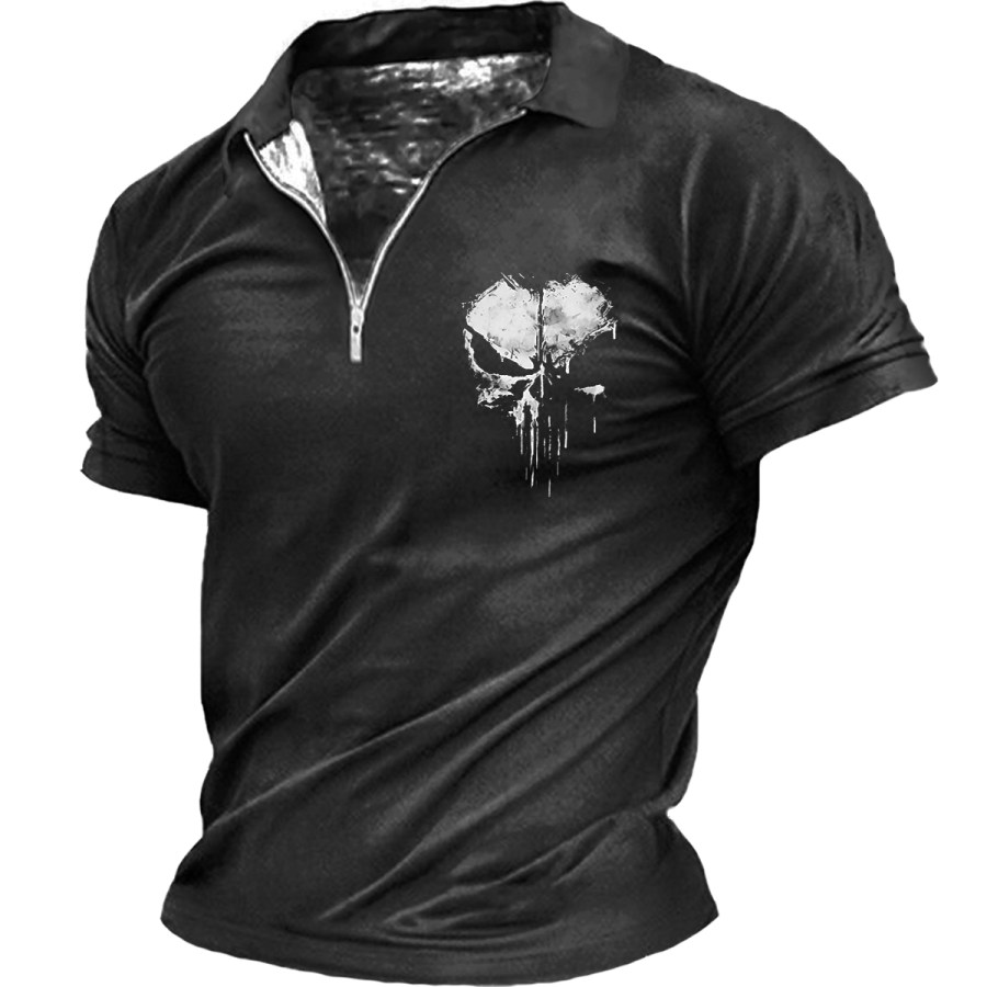 

Men's Vintage Skull Lapel Short Sleeve T-Shirt