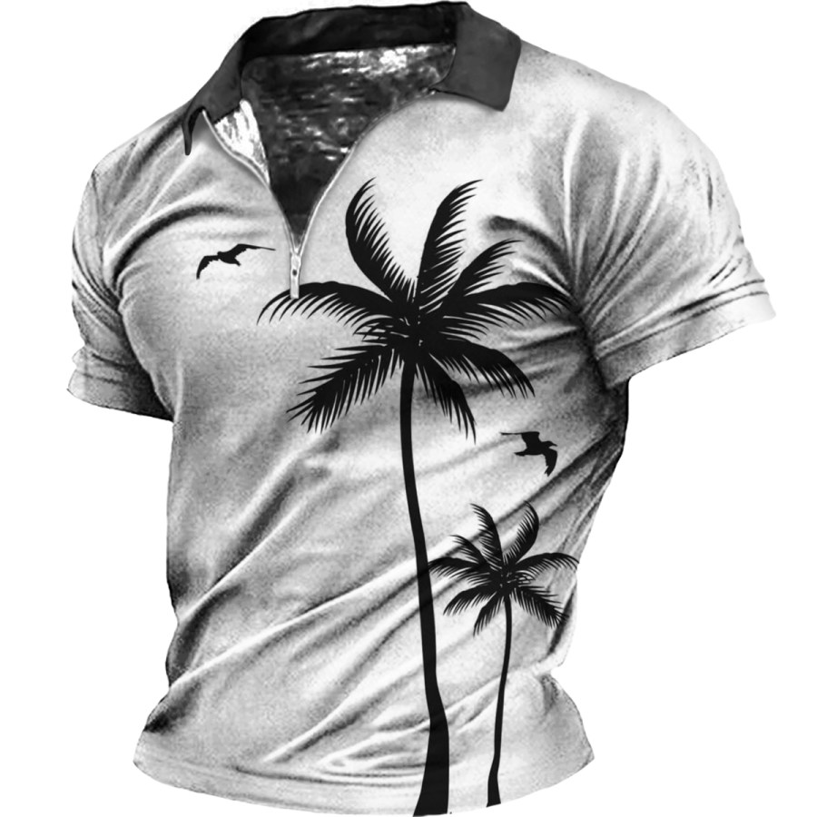 

Men's Hawaiian Style Coconut Tree Lapel Short-sleeved T-shirt