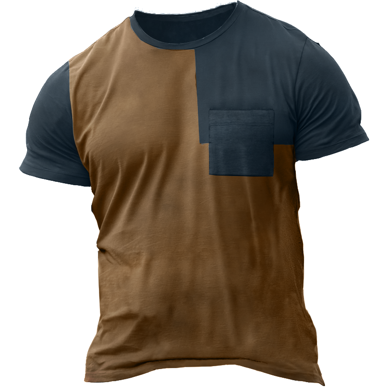 Men's Vintage Color Block Chic Pocket T-shirt