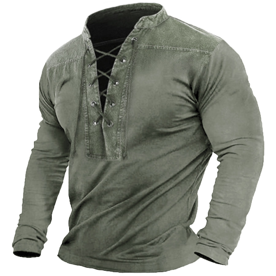 

Men's Vintage Drawstring Long Sleeve T-Shirt
