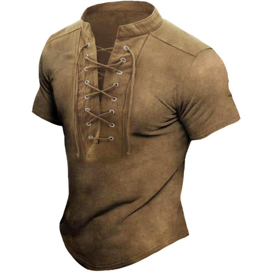 

Men's Vintage Drawstring Short Sleeve T-Shirt