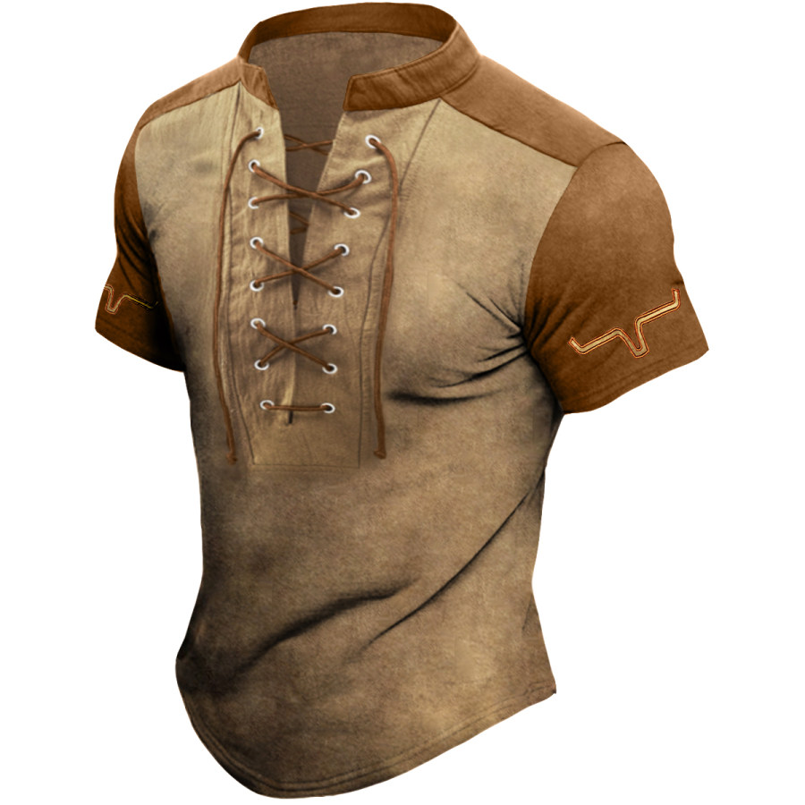 

Men's Vintage Drawstring Short Sleeve T-Shirt