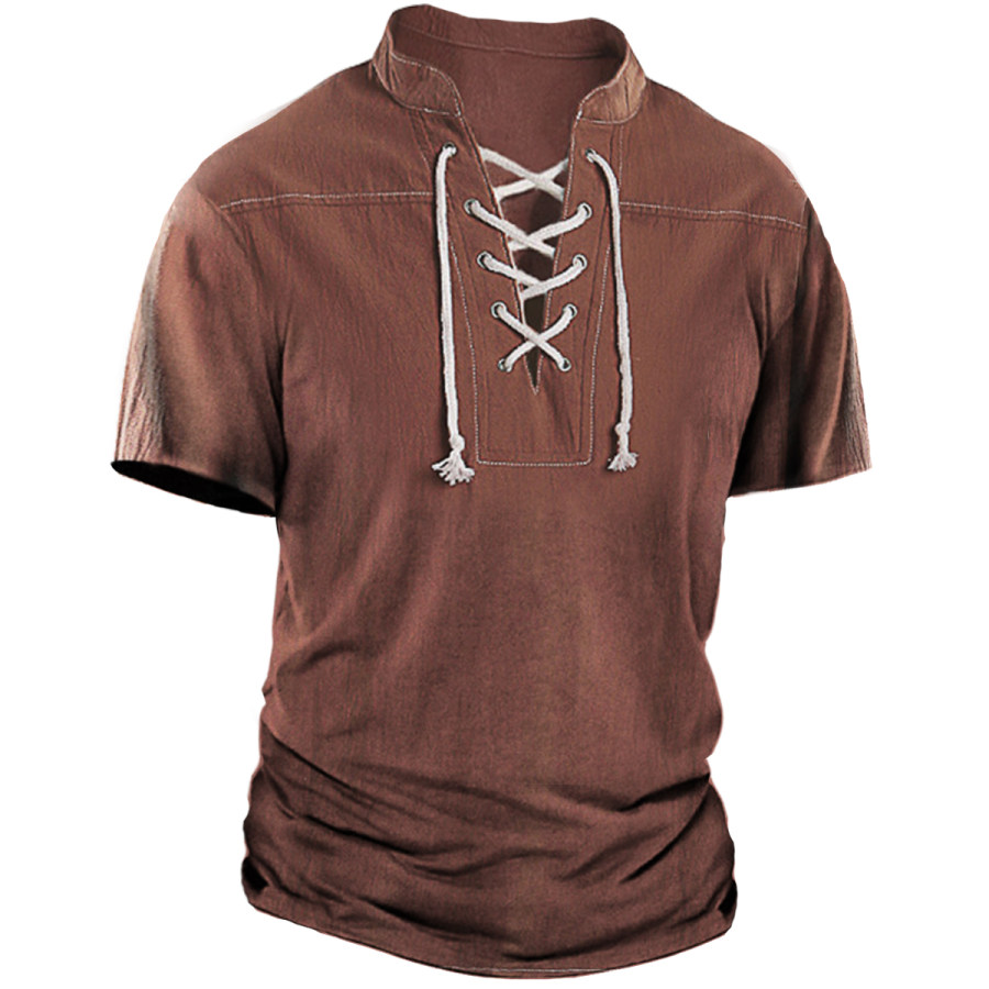 

Men's Vintage Drawstring Short Sleeve T-Shirt