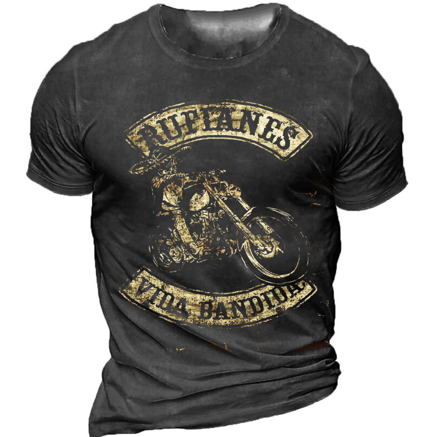 

Men's Vintage Motorcycle Skull Short Sleeve T-Shirt