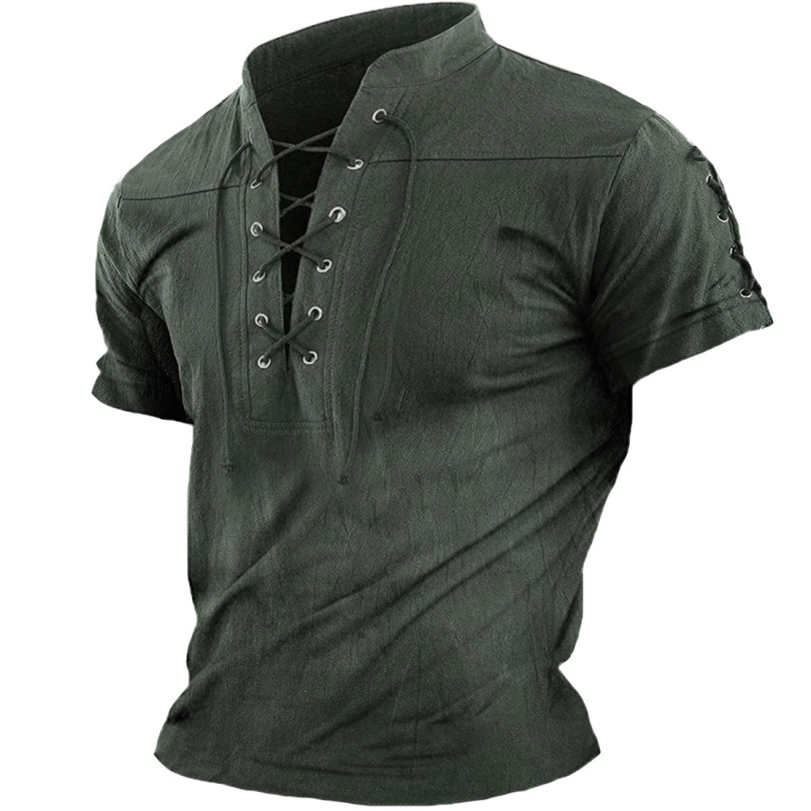 

Men's Vintage Drawstring Short Sleeve T-Shirt
