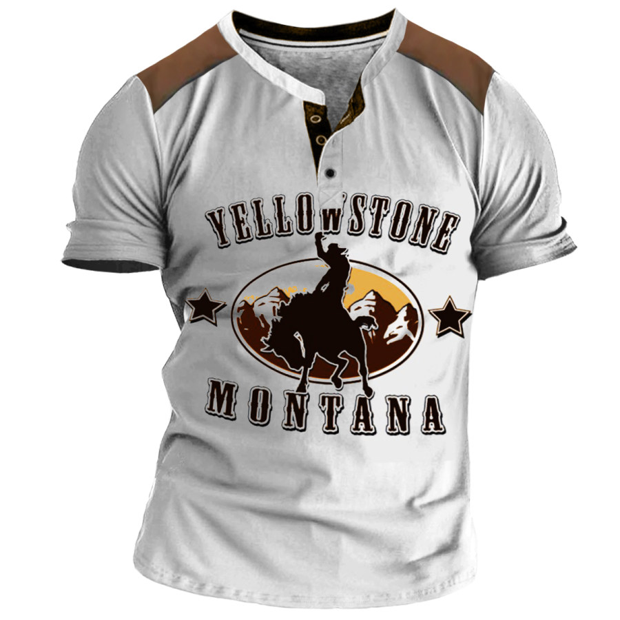 

Men's Vintage Yellowstone Western Cowboy Henley T-Shirt