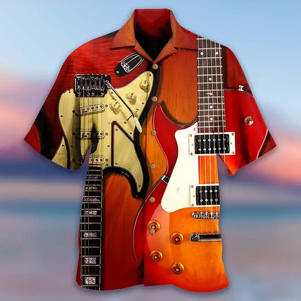 Men's Guitar Beach Short Sleeve Shirt - Blaroken.com 