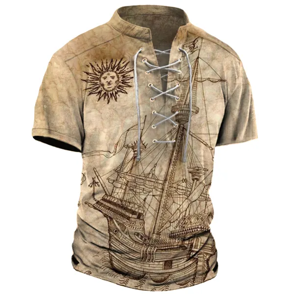 Men's Vintage Nautical Boat Drawstring T-Shirt - Blaroken.com 