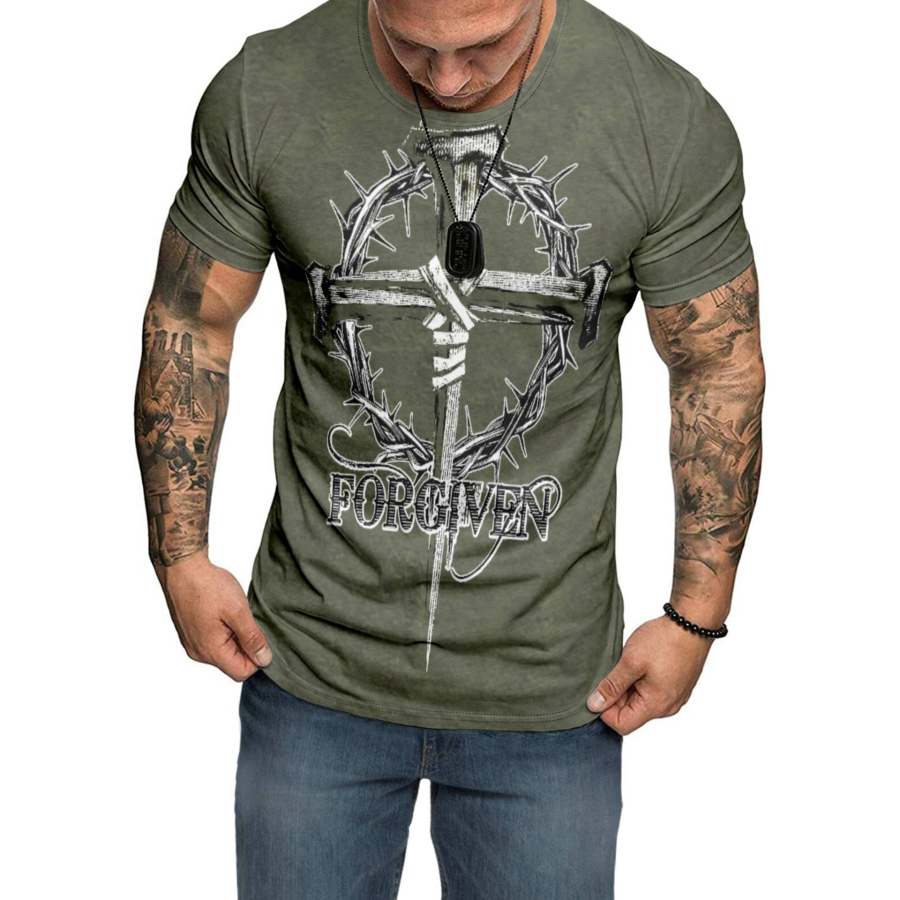 

Men's Vintage Cross Round Neck Short Sleeve T-Shirt