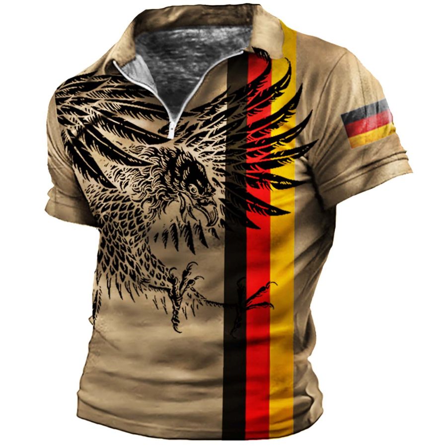 

Men's Vintage German Flag Eagle Zip Polo T-Shirt
