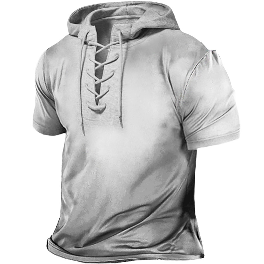 

Men's Vintage Hooded Drawstring Short Sleeve T-Shirt