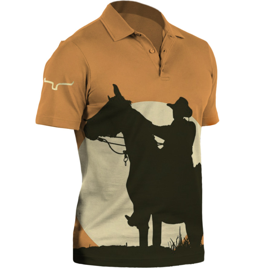 

Men's Vintage Western Denim Polo Shirt