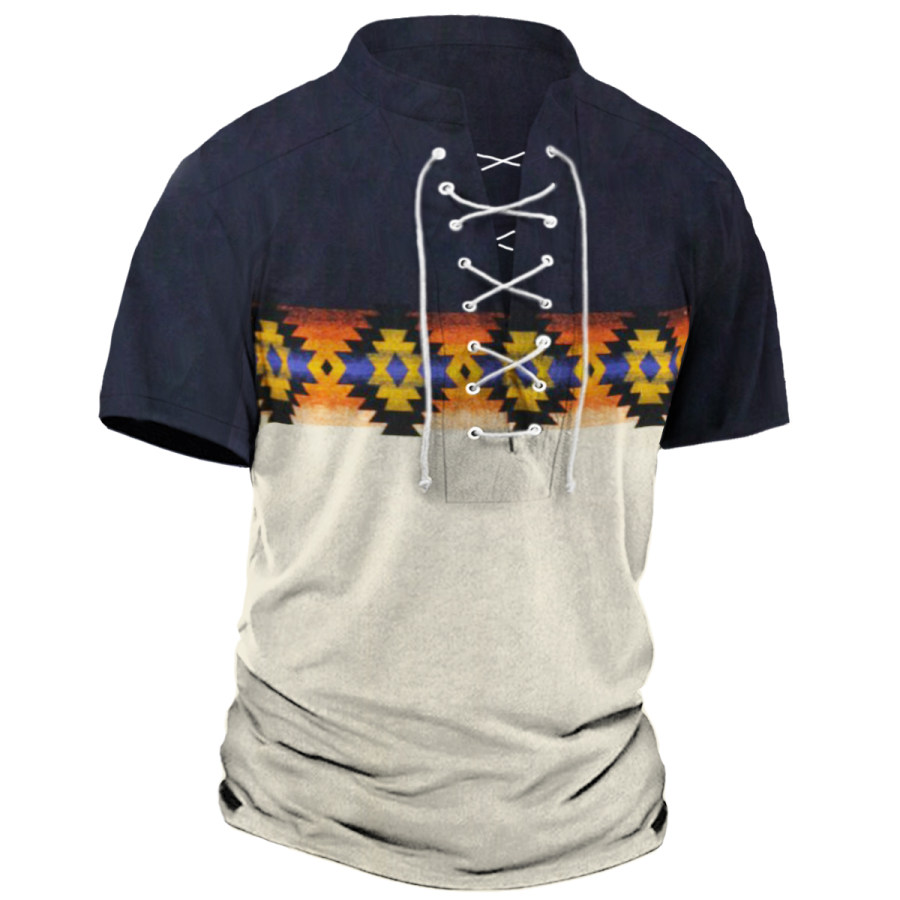 

Men's Retro Ethnic Style Strappy Short-sleeved T-shirt