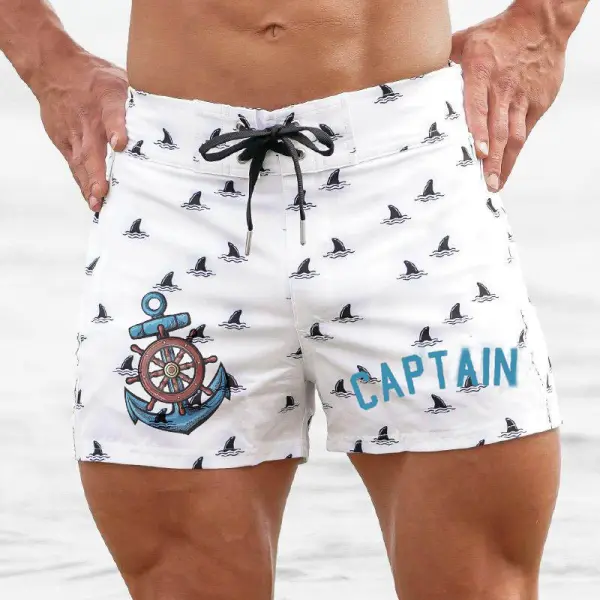 Captain Beach Casual Anchor Print Shorts - Fineyoyo.com 