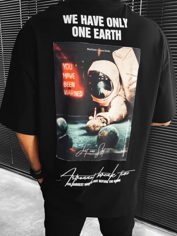 Astronaut print short-sleeved T-shirt - Oasisjoy.com 