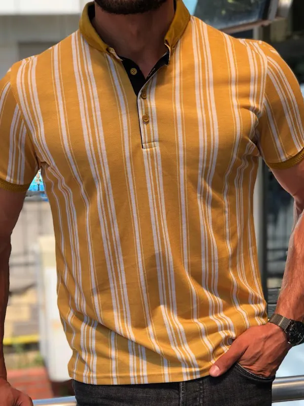 Bila yellow striped polo shirt - Oasisjoy.com 