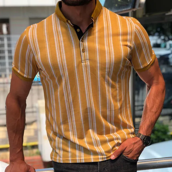 camisa pólo listrada amarela bila - Woolmind.com 