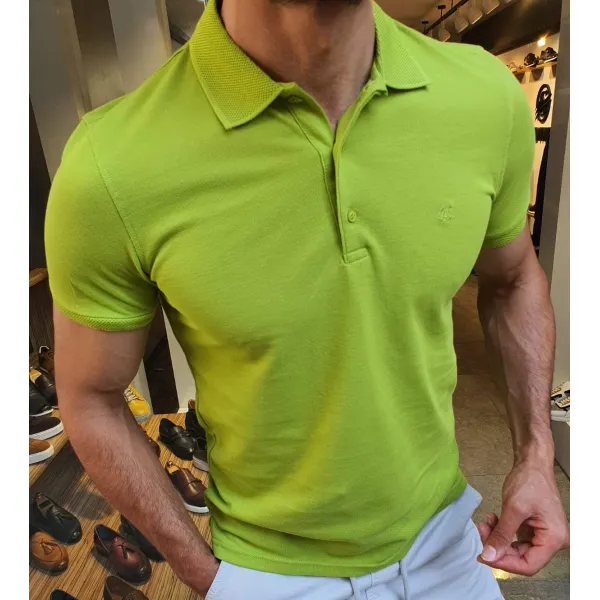 camisa pólo justa verde ontário - Woolmind.com 