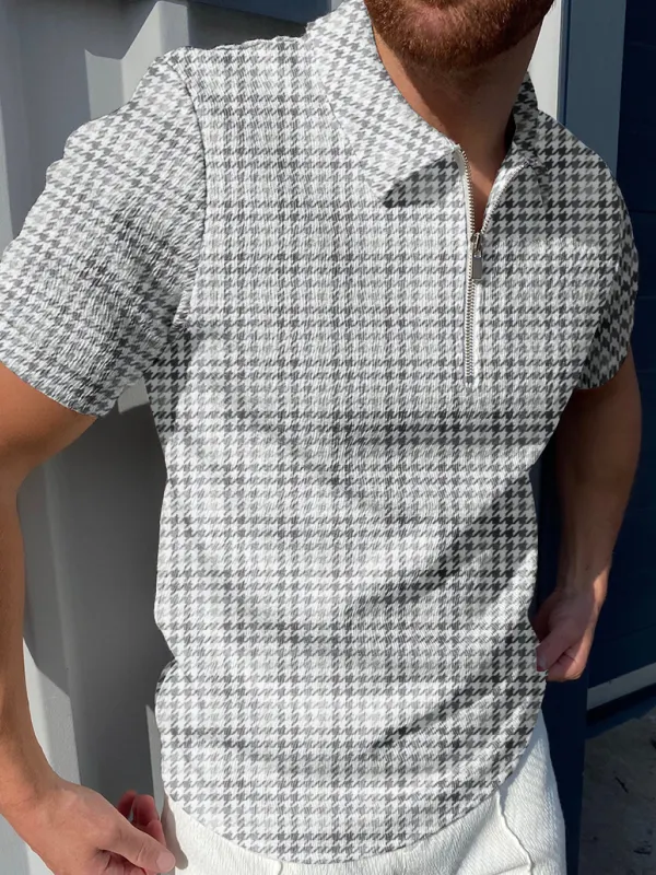 Houndstooth print polo shirt - Oasisjoy.com 