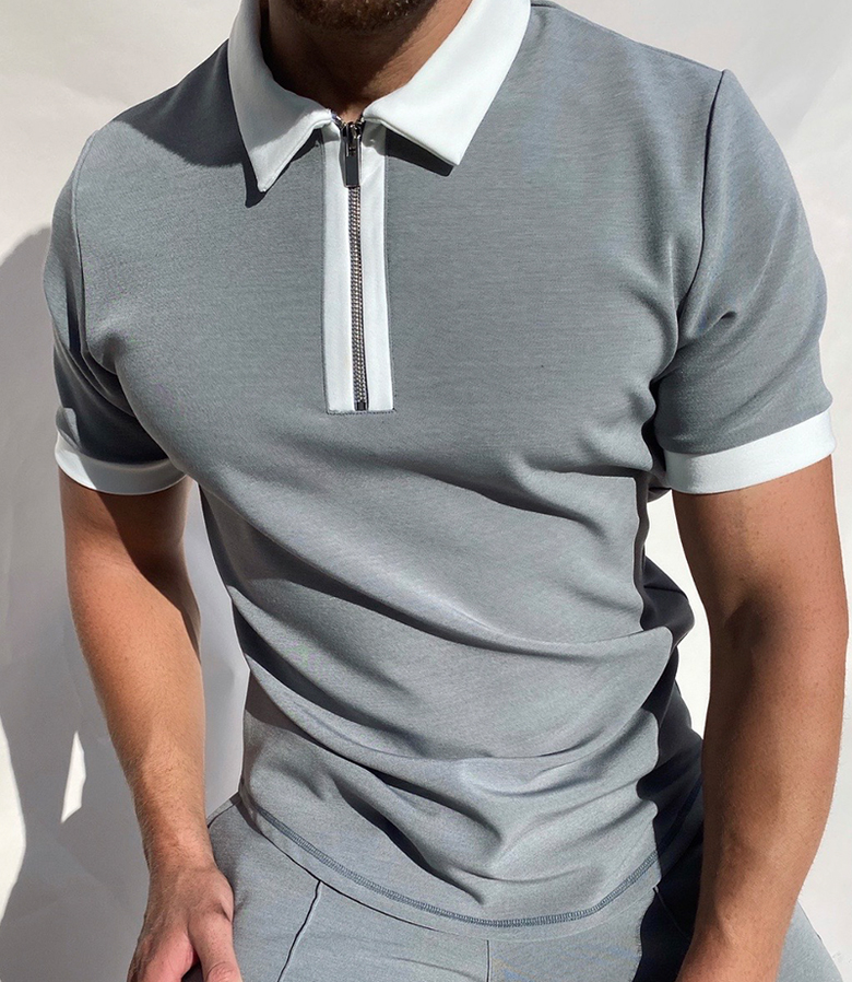 Solid Color Zipper Polo Chic Shirt