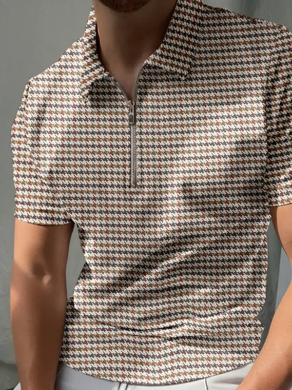 Houndstooth texture polo shirt - Oasisjoy.com 