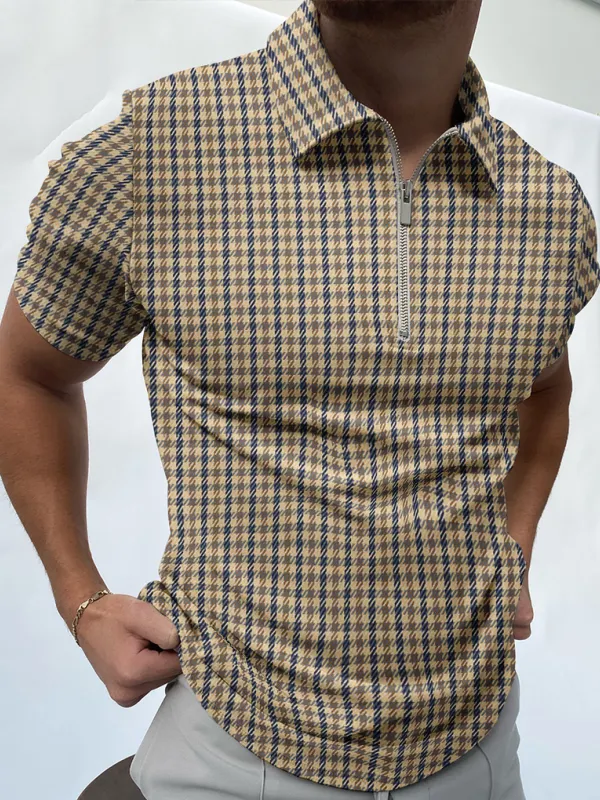 Houndstooth texture polo shirt - Oasisjoy.com 