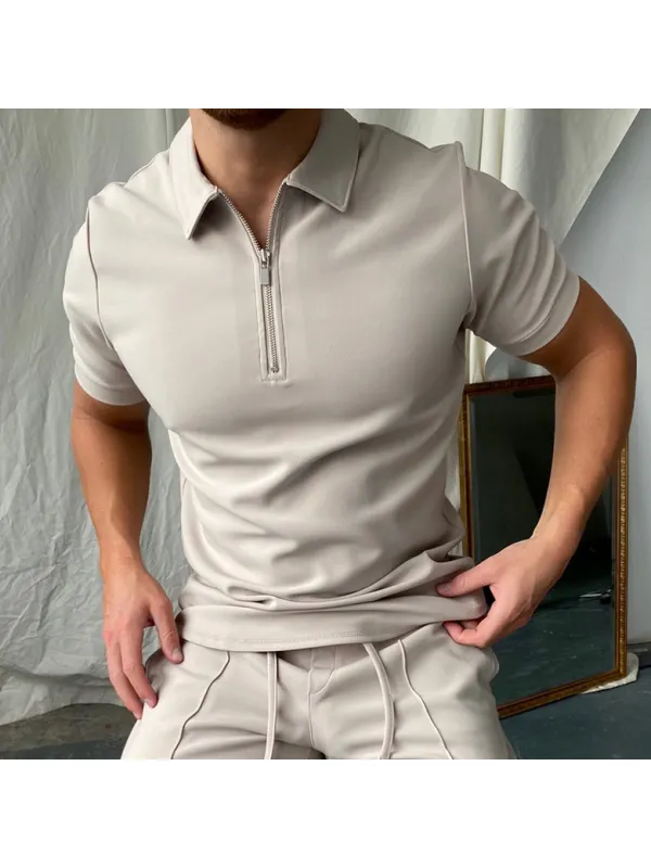 Zip solid color polo shirt - Plazabery.chimpone.com 
