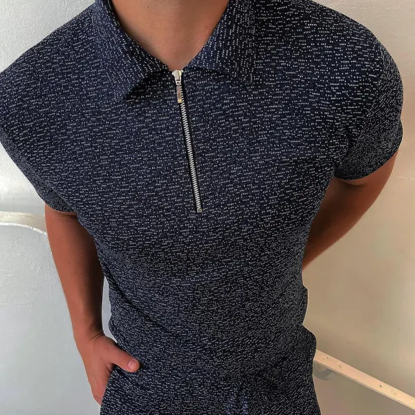 Textured fabric short-sleeved polo shirt - Woolmind.com 