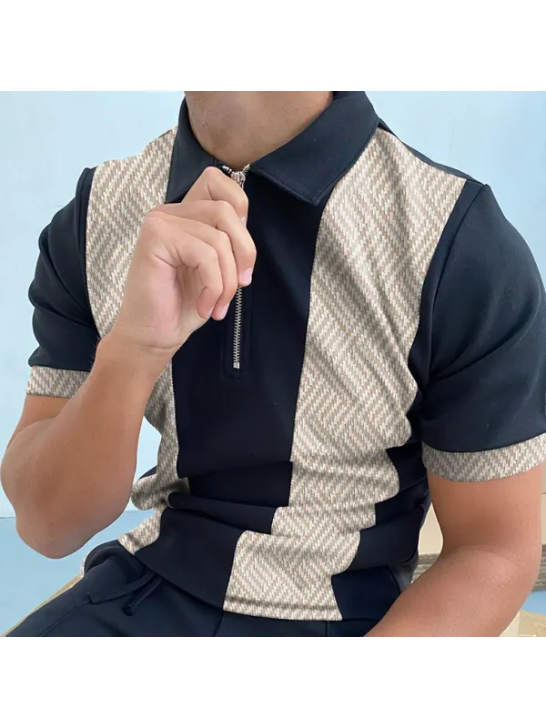 Herringbone jacquard color block polo shirt - Plazabery.chimpone.com 
