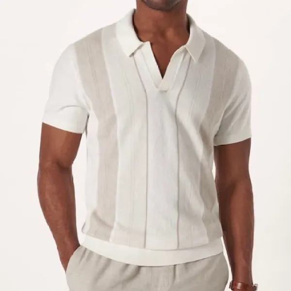 Striped small V-neck short-sleeved polo shirt - Fineesa.chimpone.com 