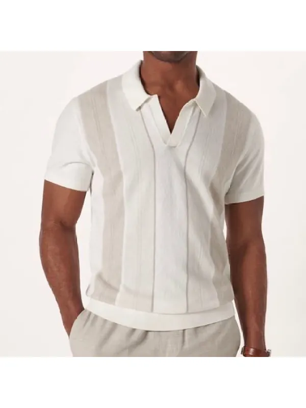 Striped small V-neck short-sleeved polo shirt - Plazabery.chimpone.com 