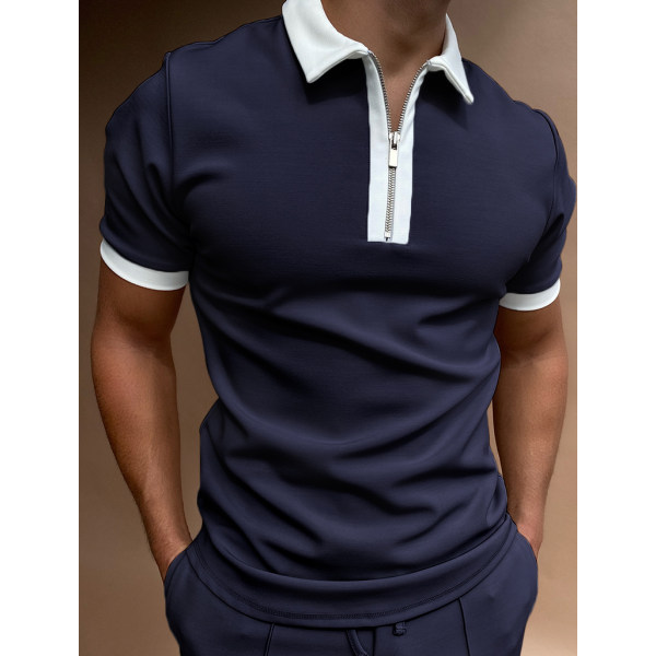 Navy blue short-sleeved polo shirt - nikiluwa.com
