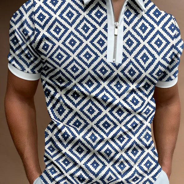 Geometric colorblock short-sleeved polo shirt - Nikiluwa.com 