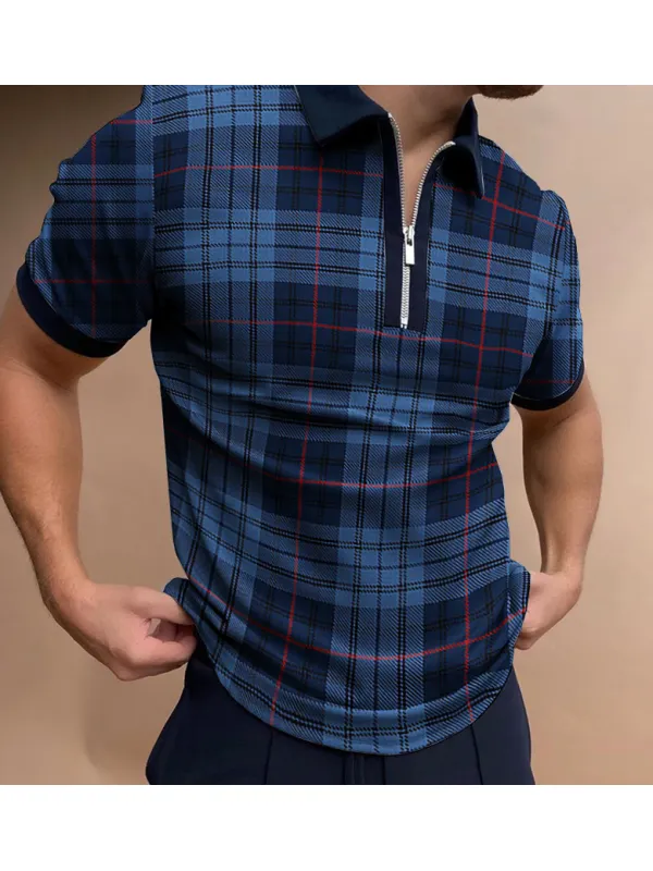 Checked texture short-sleeved polo shirt - Plazabery.chimpone.com 