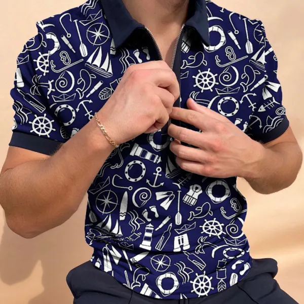 Nautical elements short-sleeved polo shirt - Menilyshop.com 