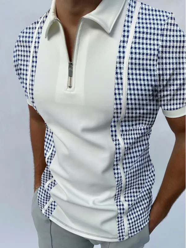 Creative design houndstooth short sleeve polo shirt - Plazabery.chimpone.com 