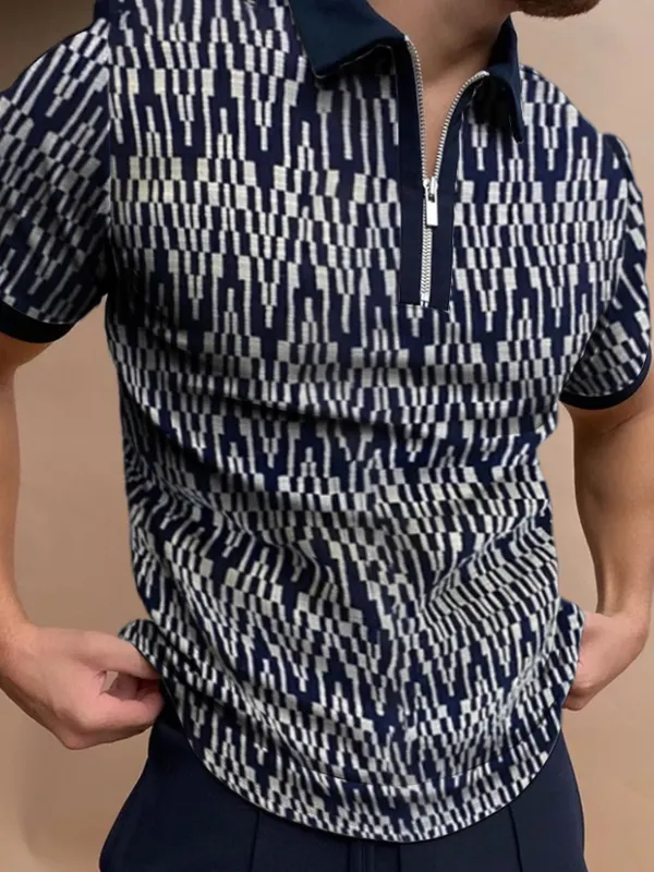 Patterned texture casual short-sleeved polo shirt - Oasisjoy.com 