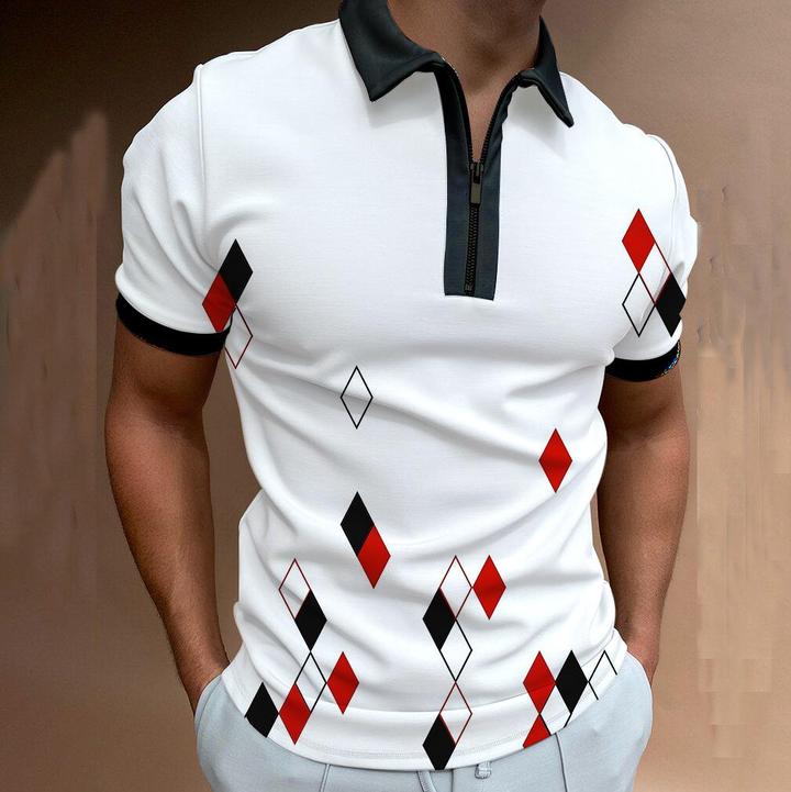 Check Color Block Art Short sleeved Polo Shirt