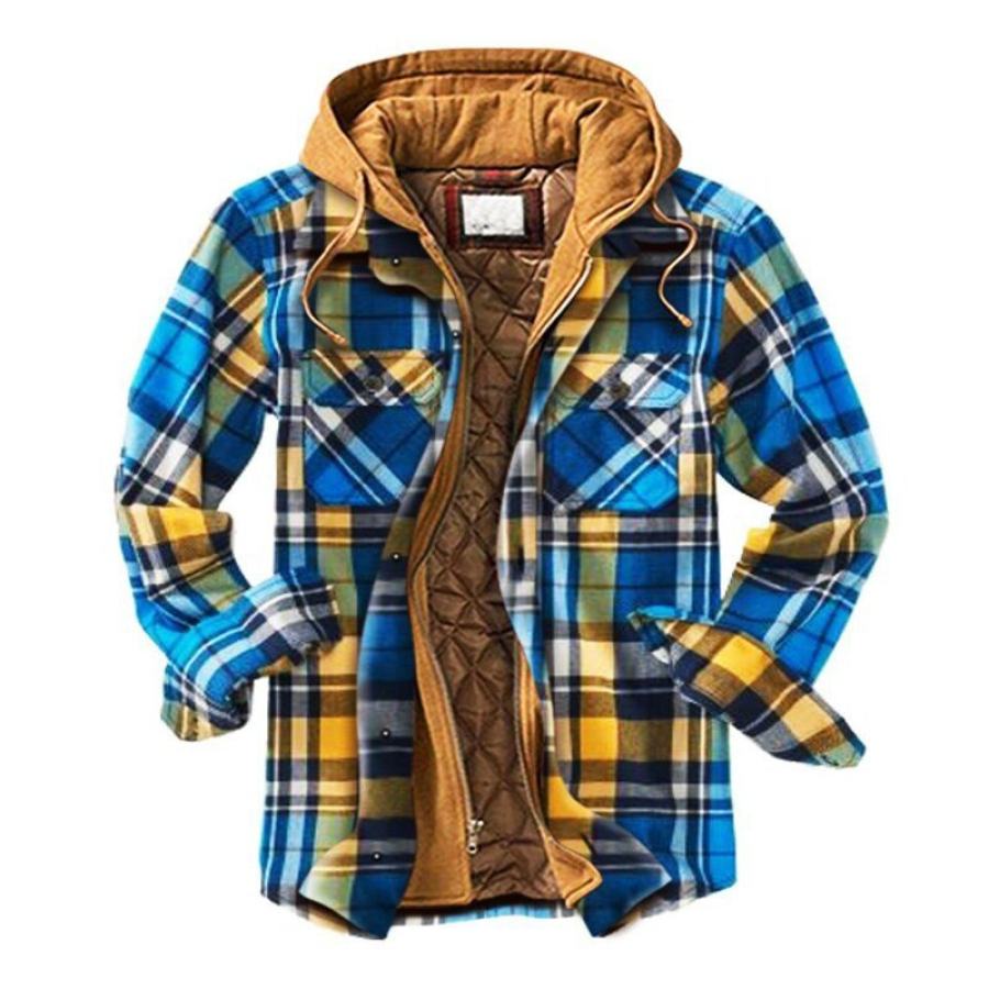 

Men's Checkered Textured Winter Thick Hooded Jacket