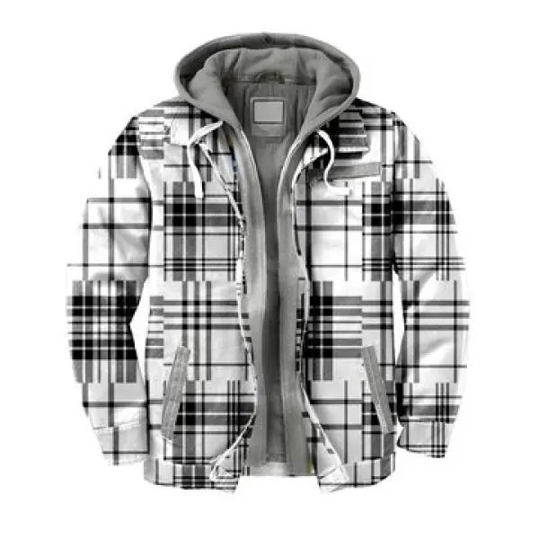 Men's Checkered Textured Winter Thick Hooded Jacket - Woolmind.com 